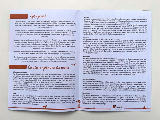 Binne is so bietjie agtergrond info asook waar 'n paar van die streke hul naam vandaan gekry het.